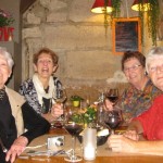 The old broads at Lorie's having French onion soup. It was excellent. Our waiter, Flo, took the picture.